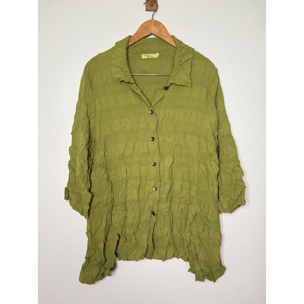 Chalet Et Ceci Kehlani Shirt in Crinkled Green Apple Lagenlook Staple Size L